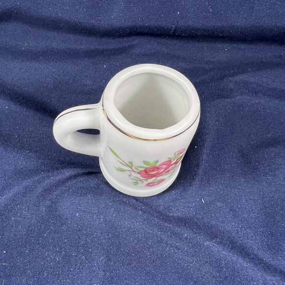 Vintage Ceramic Toothpick Holder White Pink Rose Floral Gold Trim Decor Charming - Picture 5 of 6